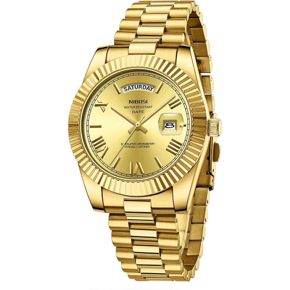 Men's Gold Stainless Steel Analog Classic Design Stylish Wrist Dressing Watch